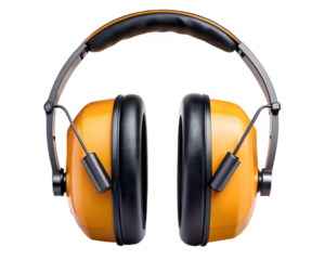 Yellow earmuffs isolated on transparent background used for hearing protection in noisy environments