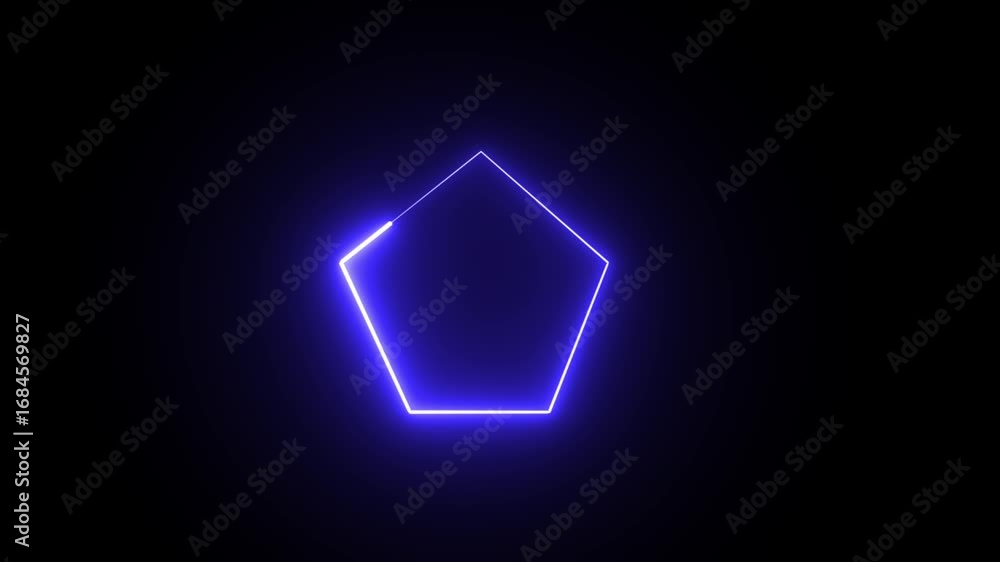 Canvas Prints neon line pentagon animation on black background. pentagon neon frame border line animation.