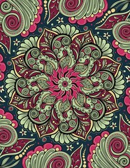 Colorful Mandala Floral Ornament with Decorative Swirls