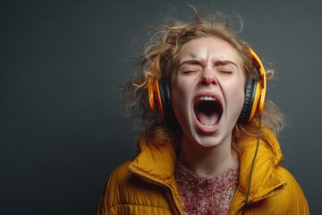 Girl with headphones shouting
