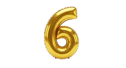 Golden number six balloon design isolated on transparent background for celebrations