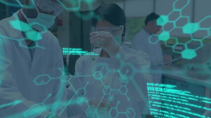 Animation of science data processing over diverse group of scientist in laboratory - Powered by Adobe