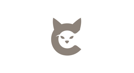 Fototapeta premium Minimalist stylized cat face logo illustration using negative space for graphic branding