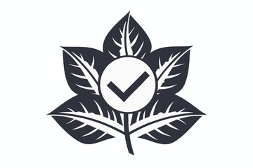 Leaf with Check Mark Icon on White Background for Nature Approval Symbol