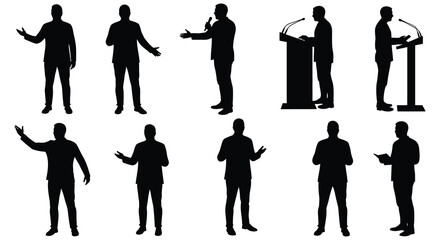 silhouettes of speakers at podiums and gesturing during presentations