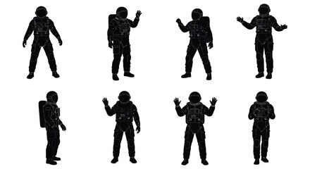 astronauts in various poses demonstrating different movements