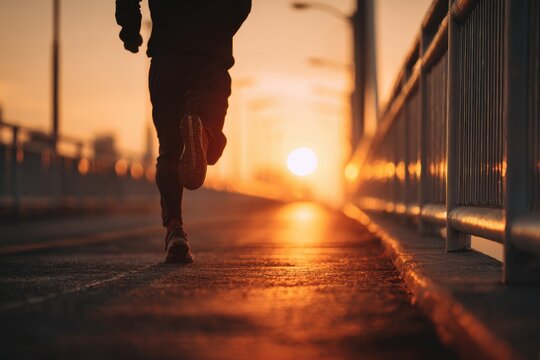 Image of an athlete sprinting on a bridge - Powered by Adobe