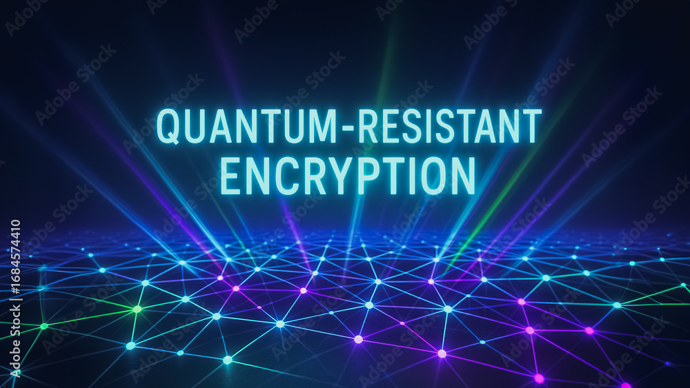 Aufkleber quantum-resistant encryption: futuristic and cutting-edge, the image visualizes the abstract concept