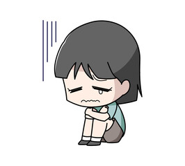 体育座りで落ち込む女の子のイラスト
