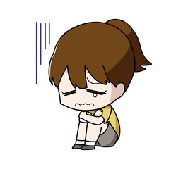 体育座りで落ち込む女子のイラスト