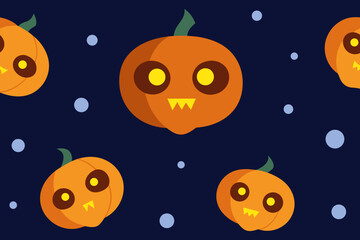 Cute halloween pumpkins with spooky faces on a dark blue background