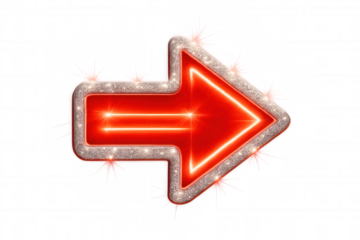 Glowing red neon arrow with sparkling silver border directing rightward, emphasizing design for digital marketing and graphic communication
