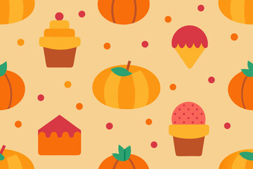 Cute autumn pumpkin and dessert pattern