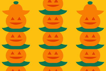 Whimsical halloween pumpkin pattern with smiling faces