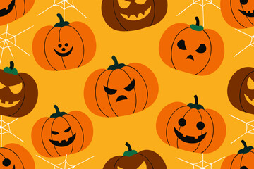 Spooky halloween pumpkins and spiderwebs pattern