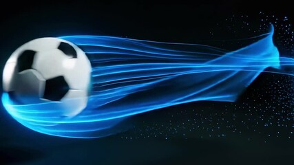 Soccer ball animation: realistic football with blue energy trail effect for sports highlights design