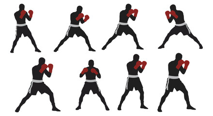 boxing silhouettes in various dynamic poses captured