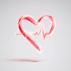 Abstract red glowing heart outline with heartbeat curve, modern cardiology and health awareness illustration symbolizing vitality, love, wellness, and heart care
