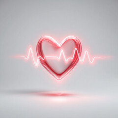 Glowing neon red heart with heartbeat line, futuristic medical and wellness symbol for cardiology, health awareness, vitality, and modern healthcare design