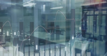 Animation of financial data processing over african american businessmen - Powered by Adobe