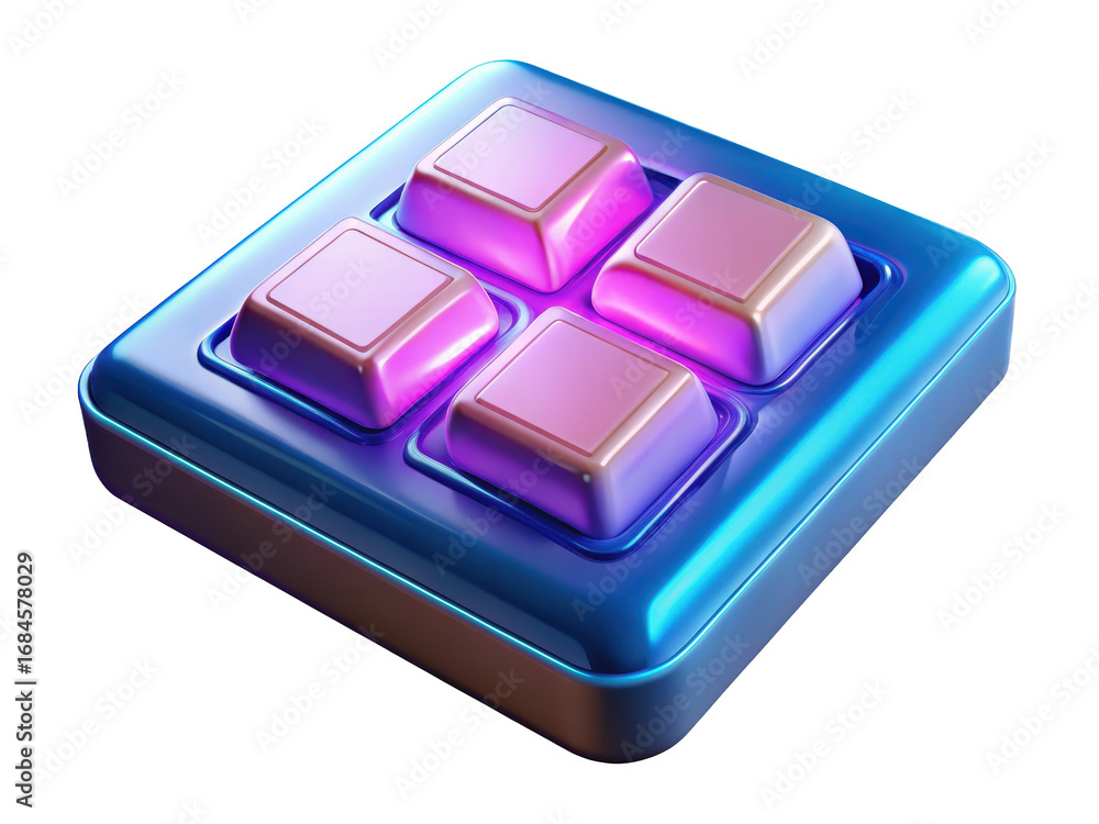 Poster abstract chrome square array with neon pink and blue gradient colors 3d illustration isolated on tra