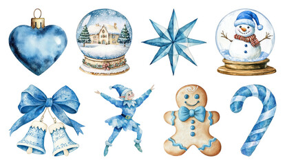 PNG Charming watercolor winter holiday illustrations, element set on transparent background