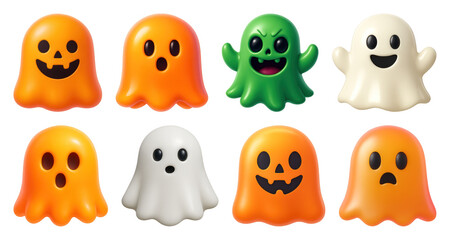 Obraz premium PNG Colorful cartoon ghost emojis, element set on transparent background