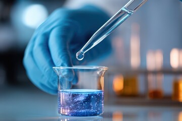 Lab technician placing a sample in a beaker