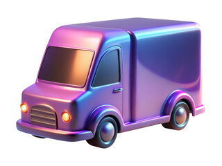 Cartoon delivery van with neon colors shiny surface detailed texture and realistic shadows 3d illustration isolated on transparent background