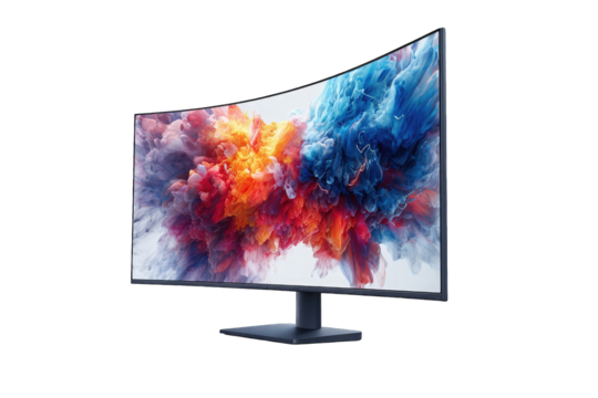 Curved monitor displays vibrant abstract art - Powered by Adobe