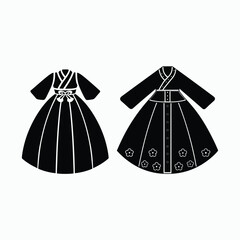 South Korean Hanbok Costume Silhouette Vector Illustration.