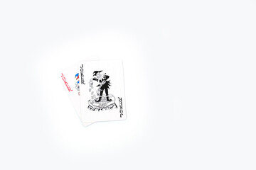 Two joker playing cards on white background