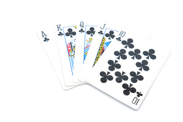 straight flush hand from a standard deck of playing cards, isolated on a clean white background