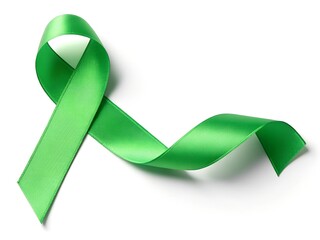 Green awareness ribbon isolated on white background