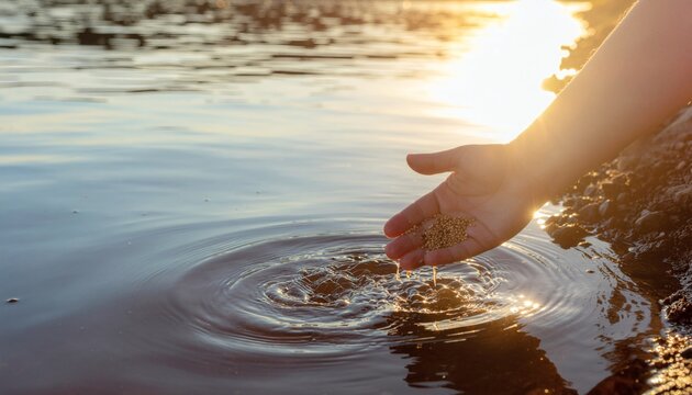 Traditional Tashlich ceremony &ndash; people casting bread crumbs into a river or lake, symbolizing letting go of sins.
