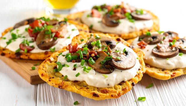 Savory flatbreads topped with mushrooms and cream cheese
