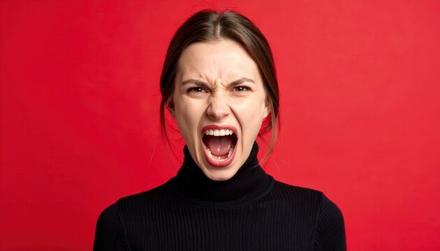 An expressive portrait captures raw emotion, a woman expresses unrestrained rage.