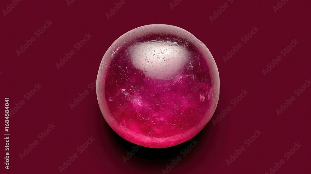 Poster close up view of a translucent sphere with embedded sparkles, exhibiting a gradient of pink and purp