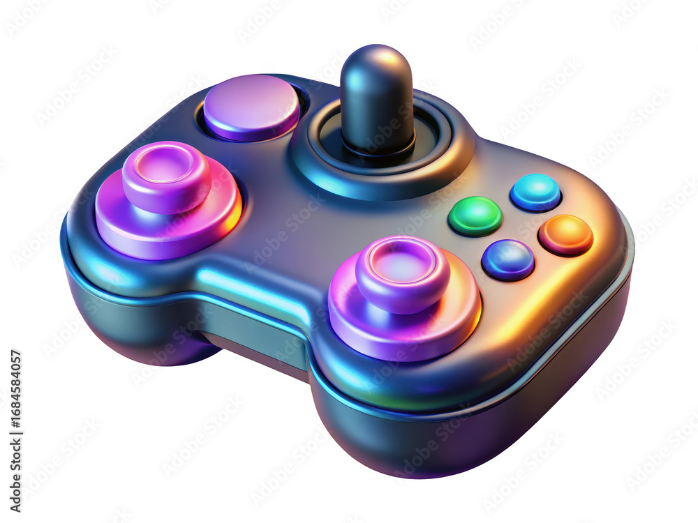 Aufkleber futuristic game controller with buttons and joystick neon glow 3d illustration isolated on transpare