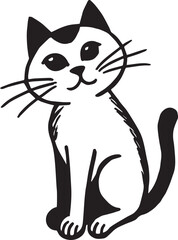 Cat Doodle Black and White Illustration Vector Image Cute Kitten Sketch Line Art Drawing Silhouette