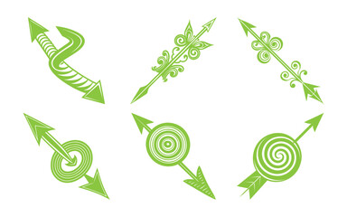 Vector art of collection of green handdrawn arrows