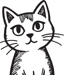 Cat Doodle Black and White Illustration Vector Image Cute Kitten Sketch Line Art Drawing Silhouette