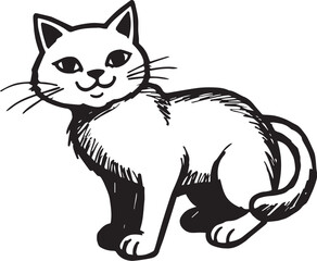 Cat Doodle Black and White Illustration Vector Image Cute Kitten Sketch Line Art Drawing Silhouette