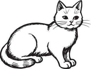 Obraz premium Cat Doodle Black and White Illustration Vector Image Cute Kitten Sketch Line Art Drawing Silhouette