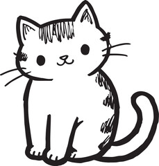 Cat Doodle Black and White Illustration Vector Image Cute Kitten Sketch Line Art Drawing Silhouette