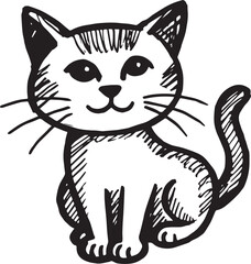 Cat Doodle Black and White Illustration Vector Image Cute Kitten Sketch Line Art Drawing Silhouette