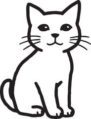 Cat Doodle Black and White Illustration Vector Image Cute Kitten Sketch Line Art Drawing Silhouette