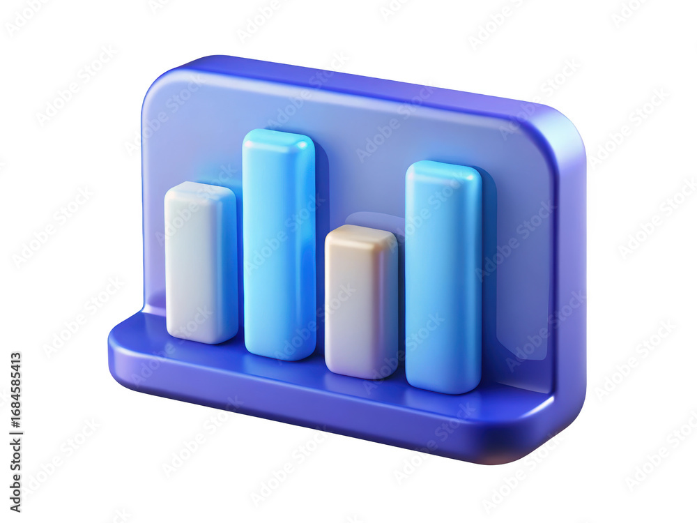 Poster glossy 3d bar chart with ascending columns representing business growth and success 3d illustration 