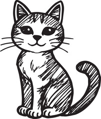 Cat Doodle Black and White Illustration Vector Image Cute Kitten Sketch Line Art Drawing Silhouette