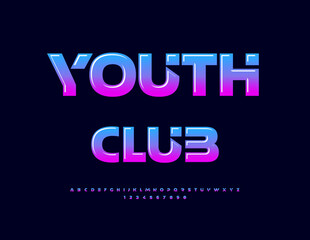 Vector Cool icon Youth Club. Gradient Color Font. Trendy Futuristic Alphabet Letters and Numbers set. 